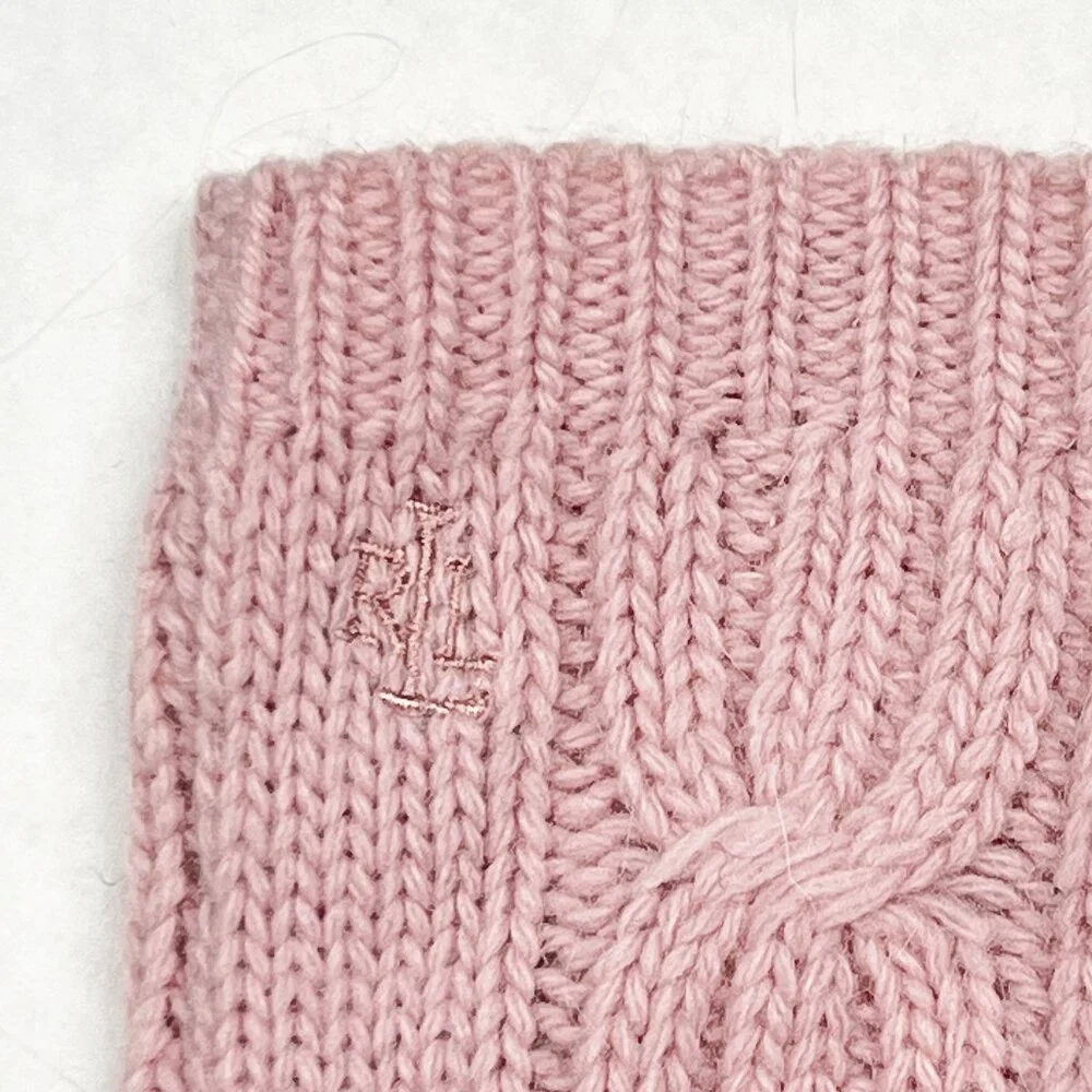 Y2K Vintage Lauren Ralph Lauren Lambswool Angora Cable Knit Gloves Pink NWOT - Picture 3 of 8